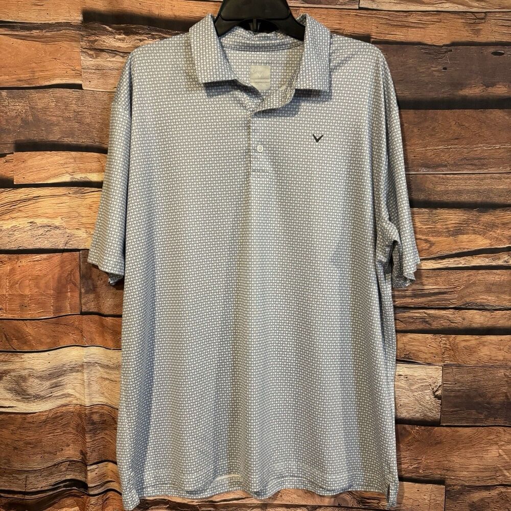Callaway Opti Dri Golf Shirt Mens XL Blue White Geometric Chevron Polo Short